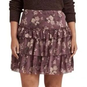 Lauren Ralph Lauren Floral Skirt Womens 14 Purple Georgette Ruffle A Line Mini
